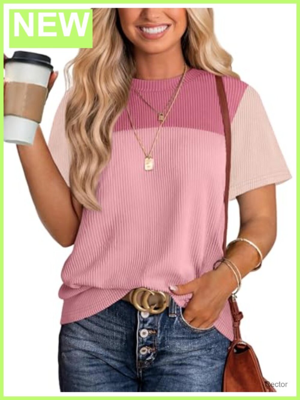 Womens Knit Striped T-Shirt Short Sleeve Round Neck Loose Fit Casual Top